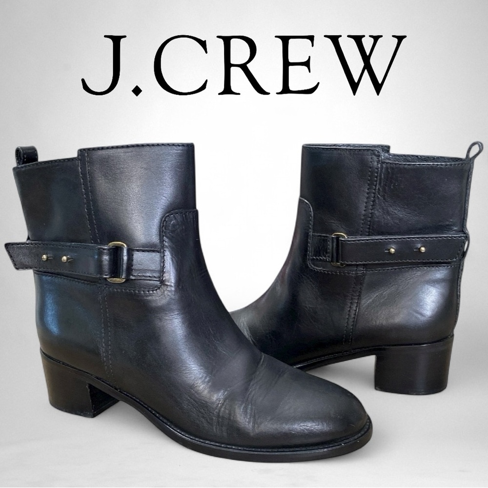 J. Crew Parker Black Leather Ankle Boots PullOn Side Zipper Silver Hardware Sz 9
